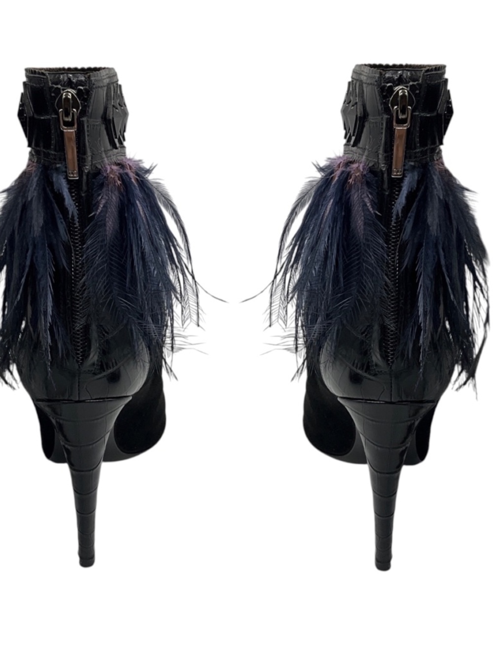 CHRISTIAN DIOR BLACK / PURPLE / BLUE FEATHER EMBELLISHED SUEDE ANKLE BOOTIES WIT - Picture 5 of 8